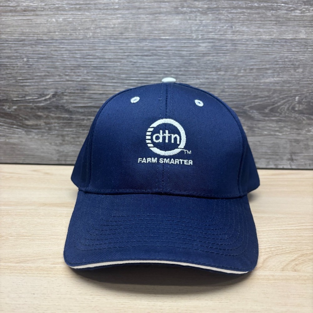 DTN Farm Smarter Hat Cap Strap Back Blue Agriculture Technology Promo Logo Otto